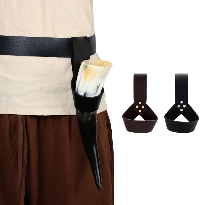 2pcs Vikinges Drinking Horn Mug with Leather Holsters,Beer Mug Renaissance Medieval Beer Cup Halloween Cosplay Costumes