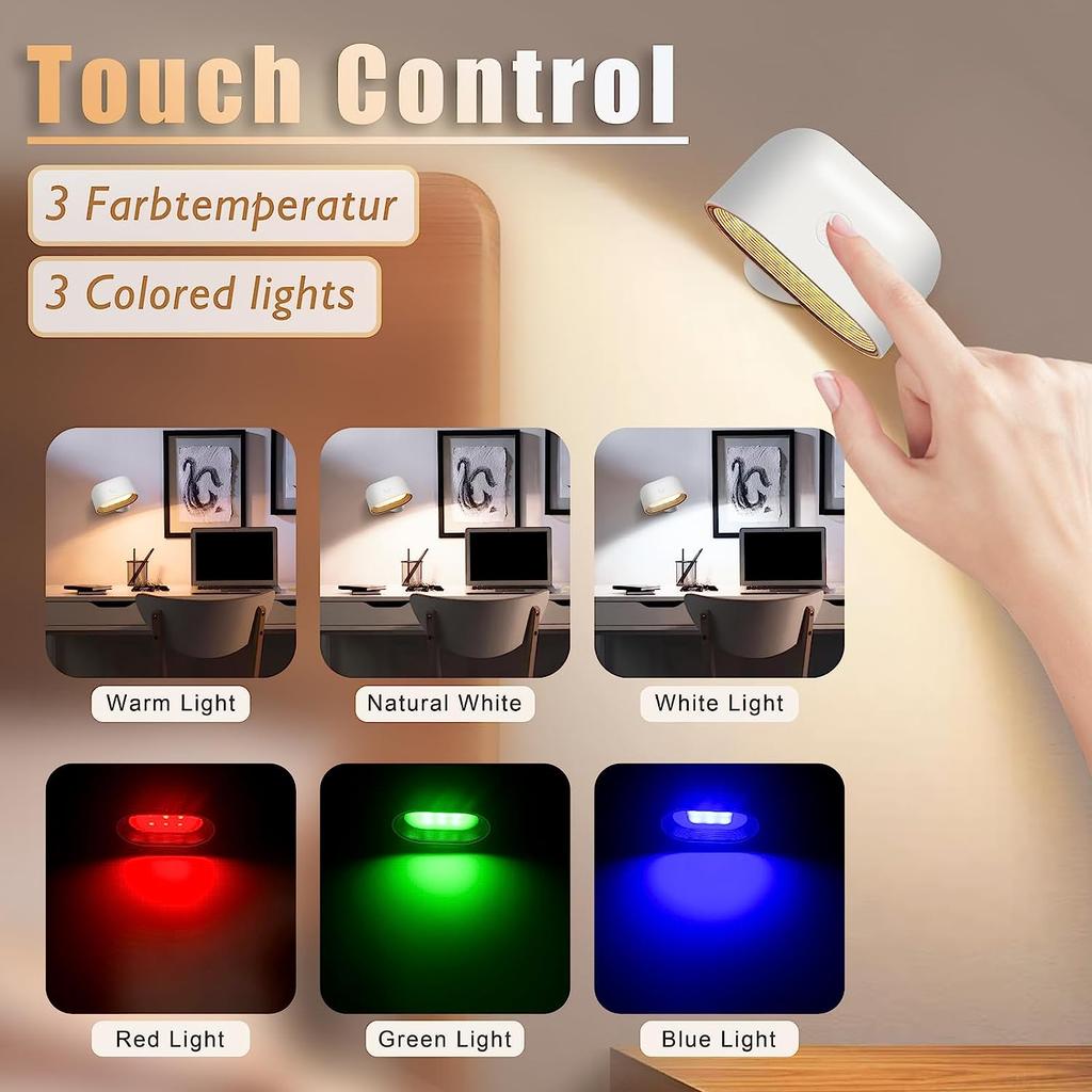 Remote Control Touch Night Light 360 Degree Rotation Bedroom Bedside Lights RGB Color Change Dimmable Lamp