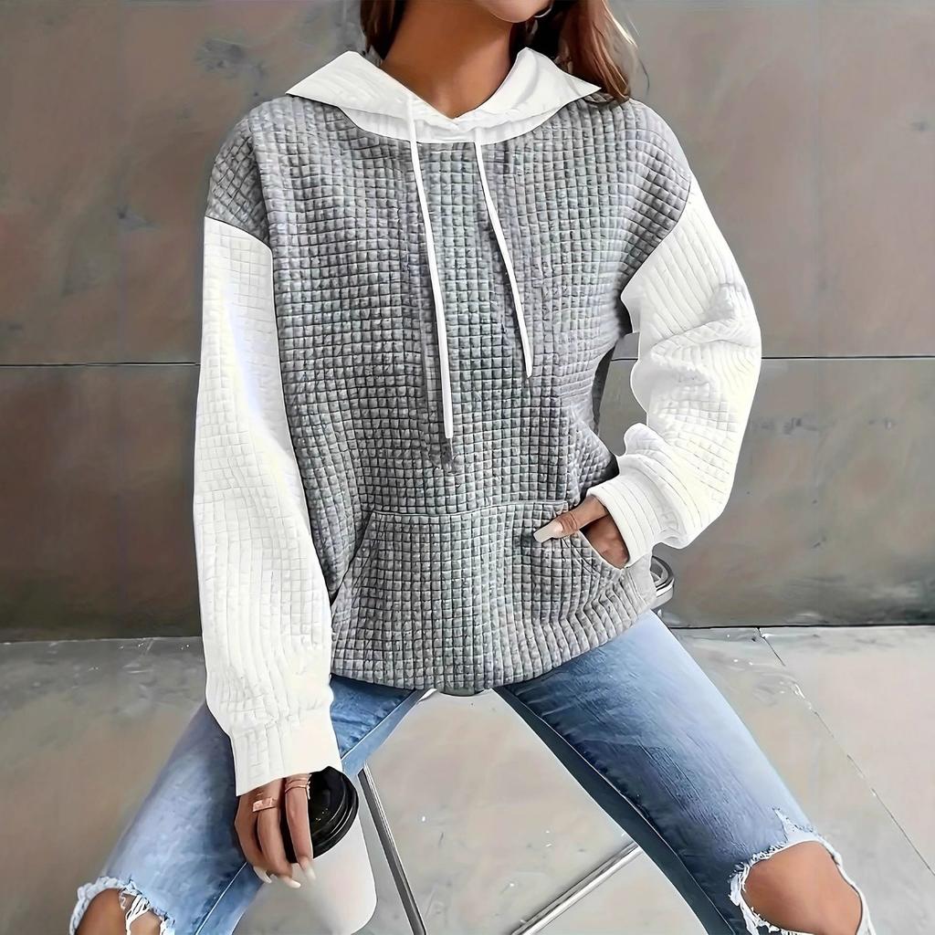 Fall Winter Women's Plus Size Color Block Pullover Hoodie, Casual Fashion Hooded Sweatshirt for Crossborder Europe America