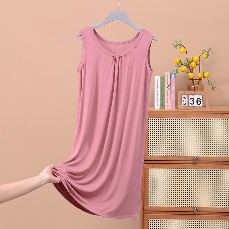 Loose Pleated Sleeveless Vest Skirt Medium and Long Nightdress Home Pajamas Large Size Thin Women's Dress