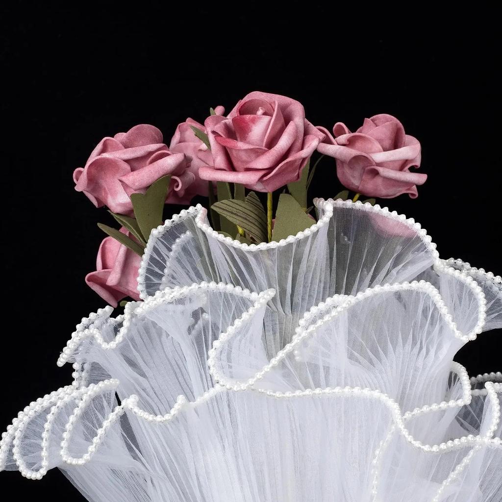 28cmx450cm Flower Wrapping Paper Pearl Wave Yarn Flower Packaging Lace Mesh Florist Handmade Bouquet Gift Packaging Supply Decor