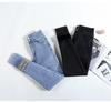 Women's Thickened High-Waisted Skinny Jeans, Double Button, Plus Velvet, Korean Style, Warm Stretchy Slim Fit Pencil Pants for Autumn/Winter