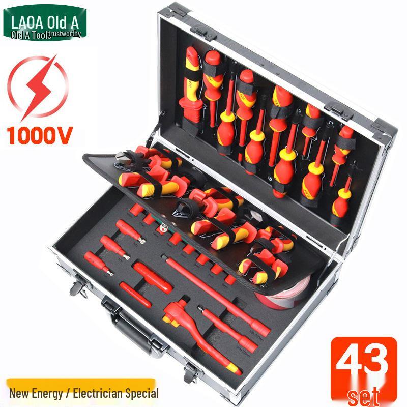 43-Piece High-Pressure Insulated Tool Set for Electricians with VDE Anti-Shock Wrench