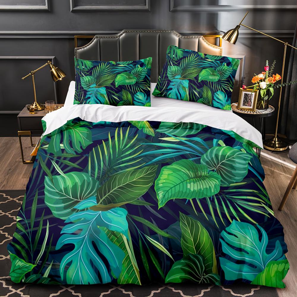 Green Leaves Tropical Povlak na přikrývku Set Queen Povlečení Full Queen Leaves Povlak na přikrývku King Size 2/3ks Polyesterový povlak na přikrývku