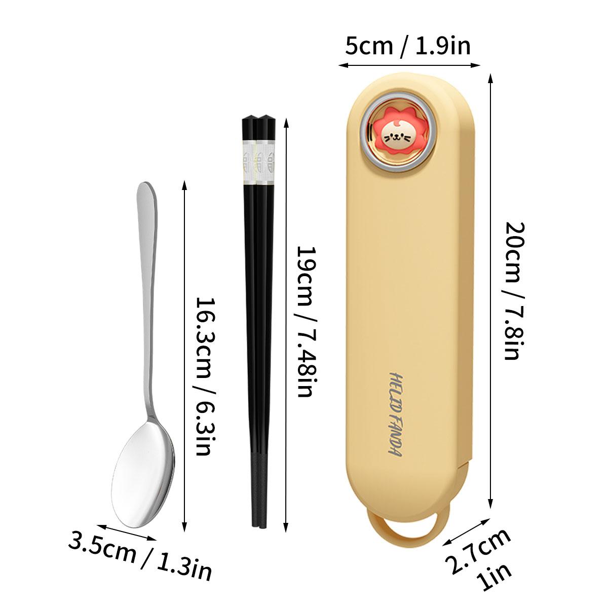 

3pcs/set Cartoon Portable Dinnerware Set 304 Stainless Steel Spoon Chopsticks With Box Reusable Tableware Set For Picnic School жёлтый