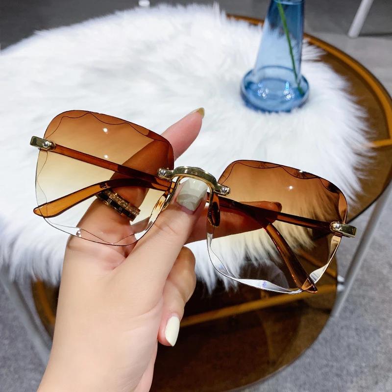 Square Sunglasses Woman Brand Designer Fashion Rimless Gradient Sun Glasses Shades Cutting Lens Ladies Frameless Eyeglasses
