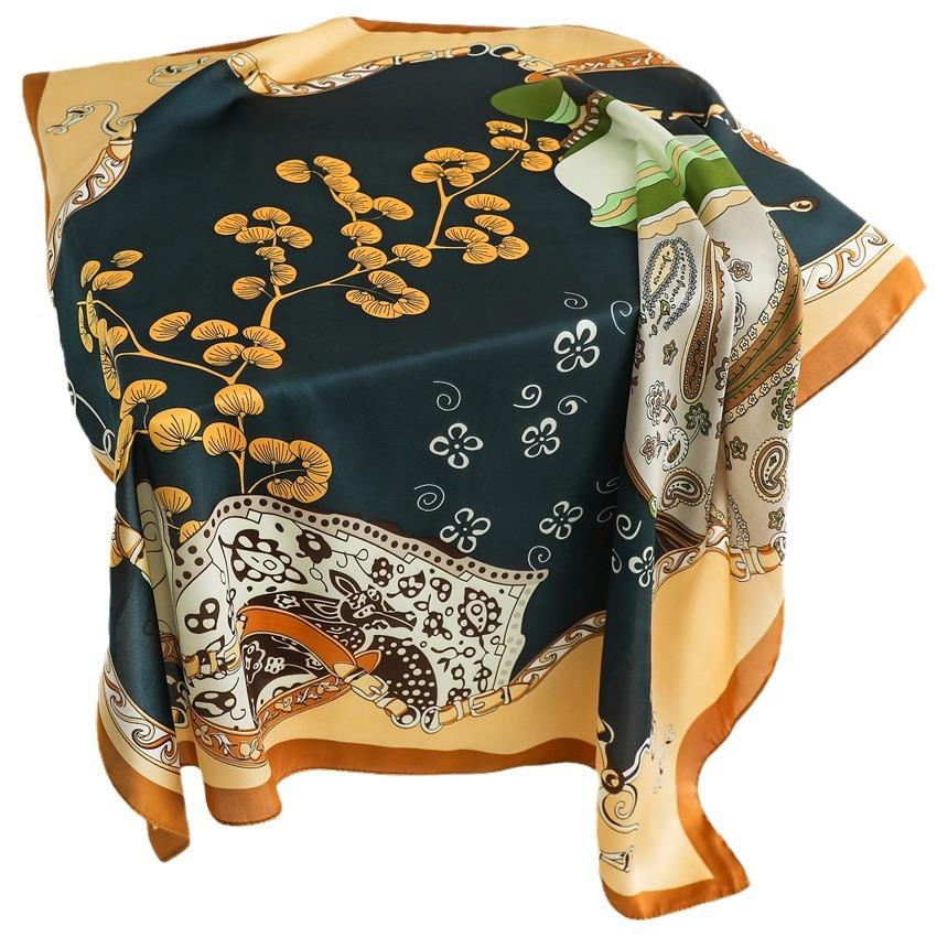 New Peony Flower Silk Scarf Sunscreen Shawl Elegant Temperament Scarf Simulation Silk 71cm Square Scarf Professional Scarf Women