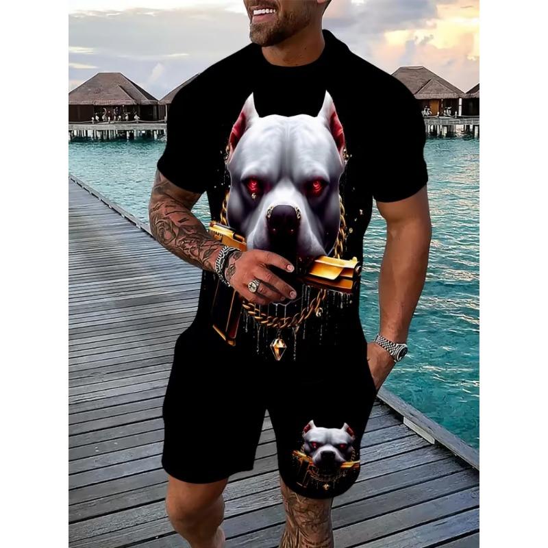 The 2025 Summer New Men's Set Features Street Casual Fashion Sportiness Softness Breathability and 3D Printing