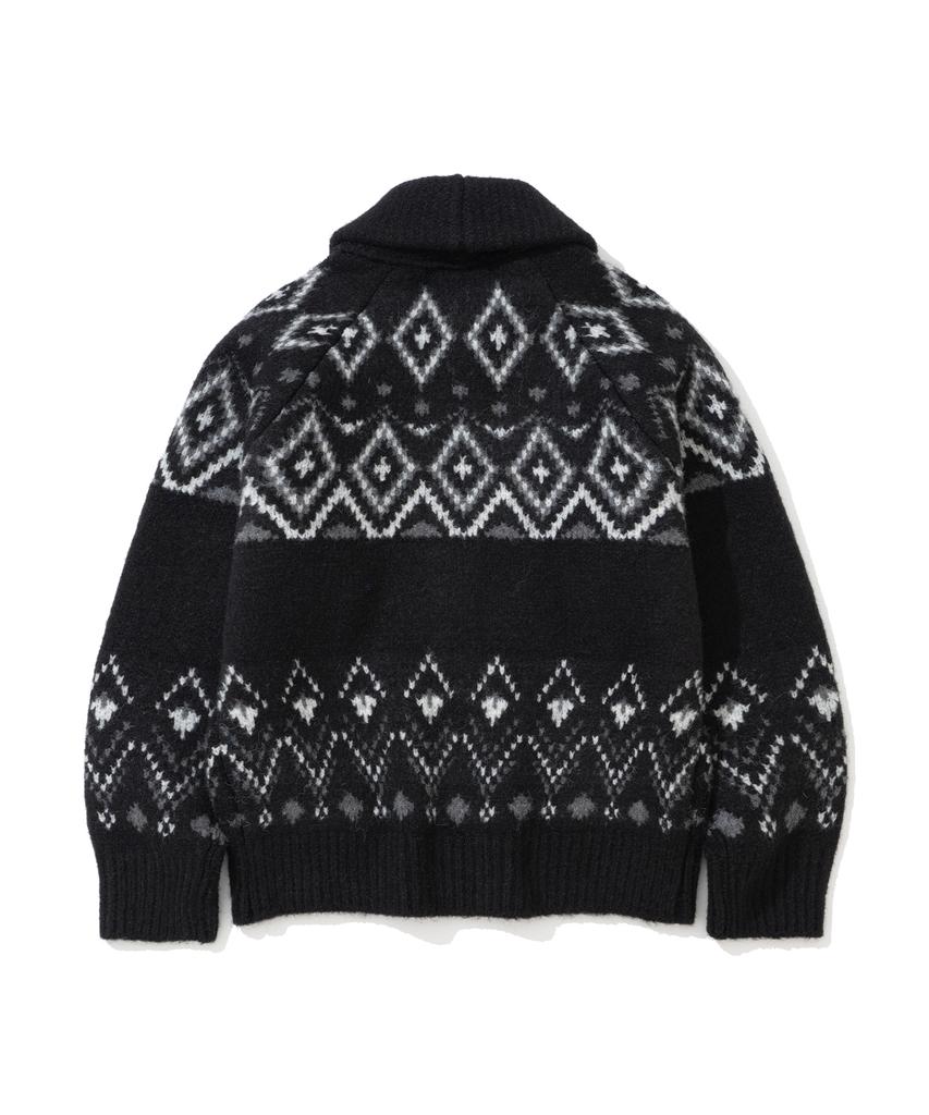 Knitted Bulky Wool Diamond Zip-Up Black
