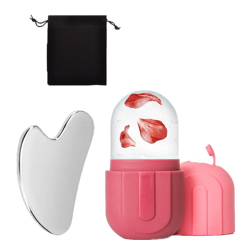 Ice Face Roller & Stainless Steel Gua Sha Tool Set, Facial Massager Ice Roller Skin Care Tool Beauty Set Lifting Contouring Tool
