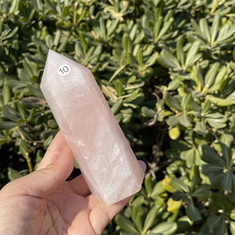 Natural Carved Pink Quartz Rose Crystal Point for Reiki Healing