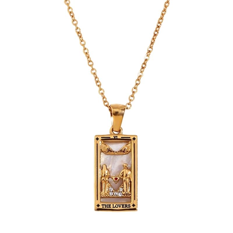 Κρεμαστό Κολιέ με Κάρτα Ταρώ Vintage με Πολύχρωμα Ζωδιακά Σύμβολα και Λαμπερά Ζιρκόνια για Γυναίκες Κορίτσια