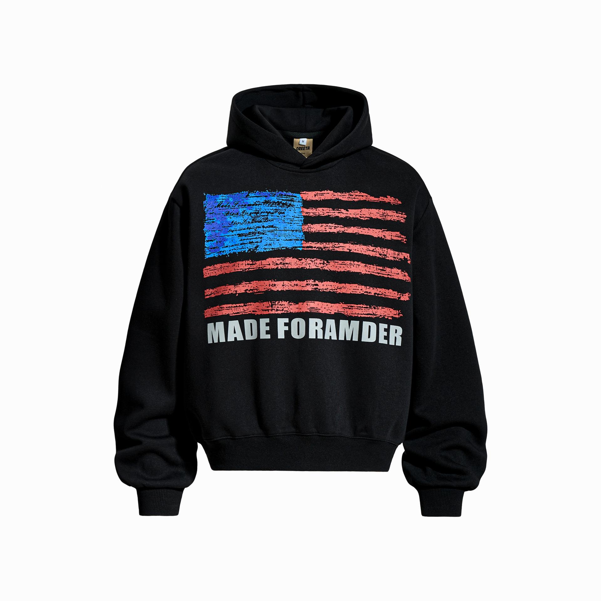

OREETA American Retro Star Print Unisex Hoodie L