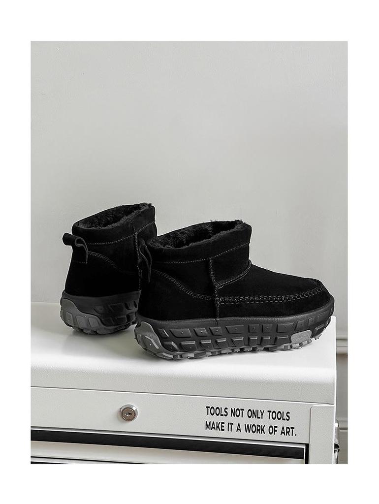 3336 Retro British-Style Snow Boots: Thick Sole, Heightening Leather, Cotton-Lined for Autumn and Winter