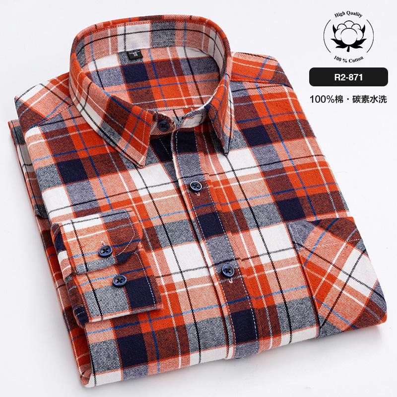 New Spring Autumn 100% Cotton Flannel Plaid Mens Shirts Casual Long Sleeve Regular Fit Home Dress Shirts For Man Clothes 6XL 5XL