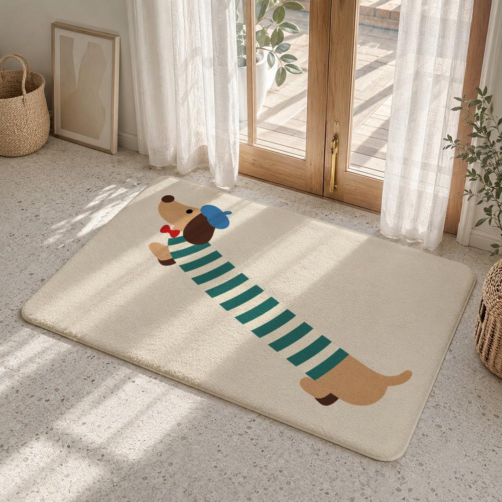 Cute Cartoon Dachshund Puppies Floor Mat Flannel Rug Soft Non Slip Washable Door Mat For Bathroom Bedroom Kitchen Home Decor