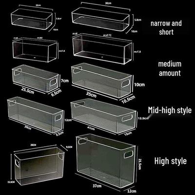 Transparent Acrylic Slim Desktop Storage Box for Snacks, Kitchen, Mirror Cabinets, Files, and Cosmetics.