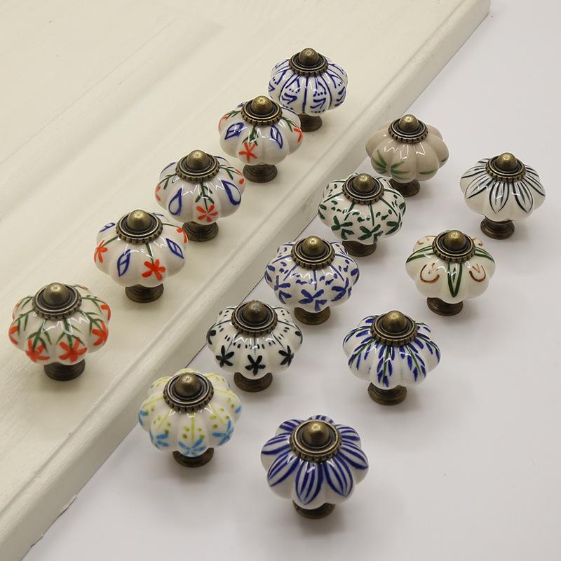 Hand-Painted Ceramic Floral Pumpkin Drawer & Cabinet Handle
