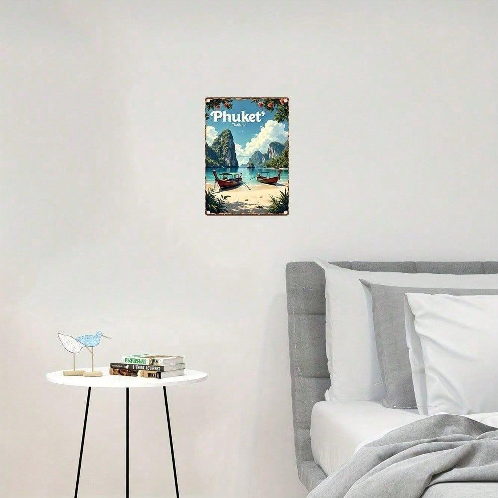 Vintage Phuket Thailand Metal Sign 8x12in Rustic Beach Travel Poster Tropical Wall Decor for Home Bar Garden