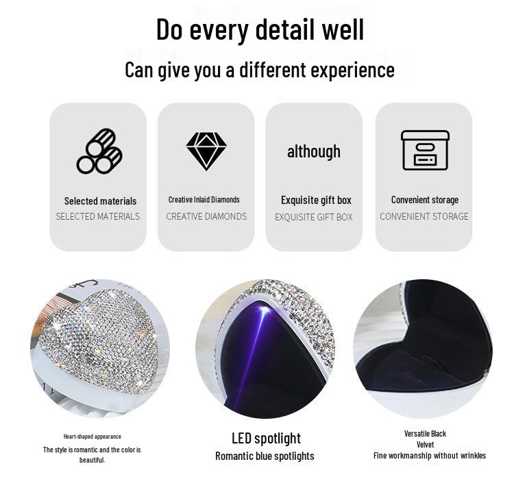 Luxury Diamond-Studded Heart LED Jewelry Pendant Box for Necklace, Earrings, or Ring