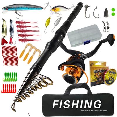 Nový DEUKIO FISHING Teleskopický rybářský prut Combo 1.8-3 M Karbonový cestovní prut s navijákem Rybářský set Kapr Štika Kompletní sada Feederový prut
