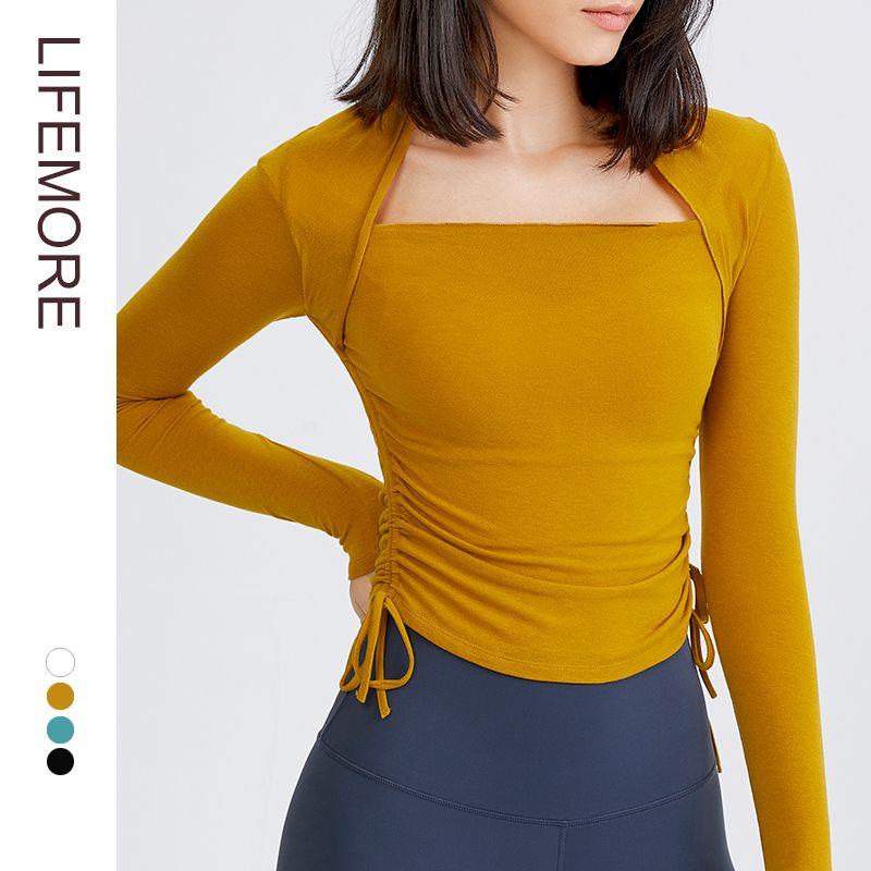 

Supaitao Long Sleeves Yoga Clothing Top Slim Looking Pilates Belly-Covering Drawstring Sports Top Yoga Blouse Female Spring & Fall Yellow S