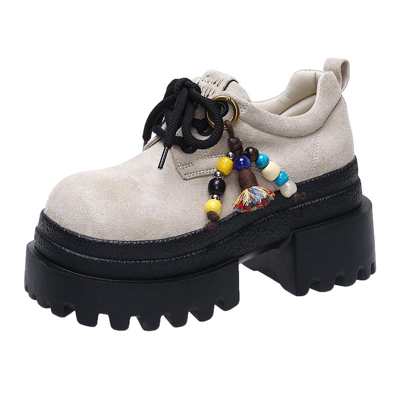 Fashion Women's Leather Sneakers New 2025 Spring High Platform Lace-up Casual Shoes Thick Sole 9CM Heels Walking Shoes Zapatos Mujer