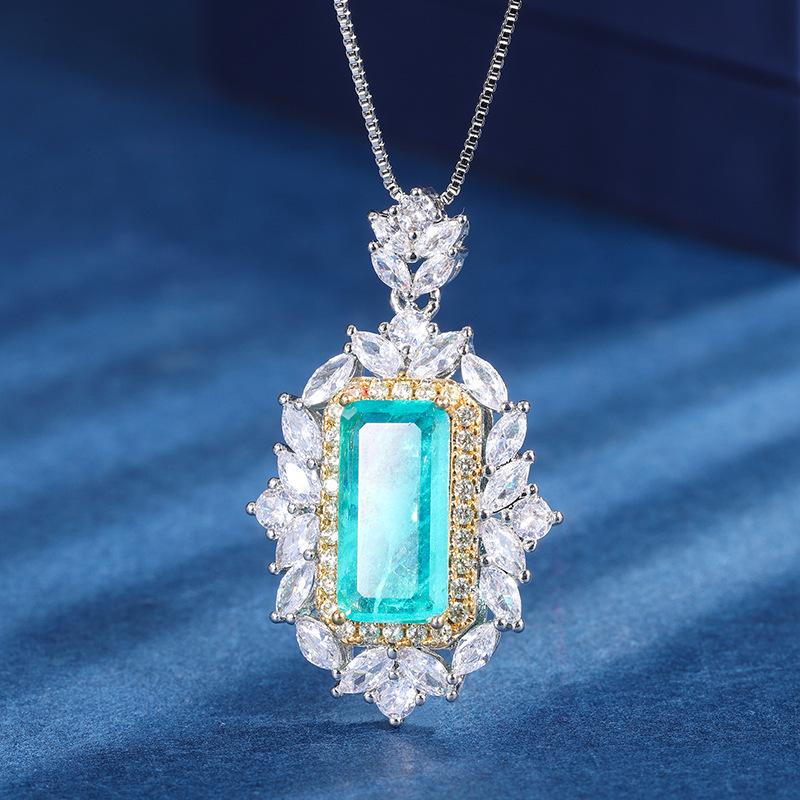 Jewelry Copper Bottom Gold Plated Jewelry Set Simulation Paraiba Diamond Pendant Ring Main 8 * 16 6 * 8