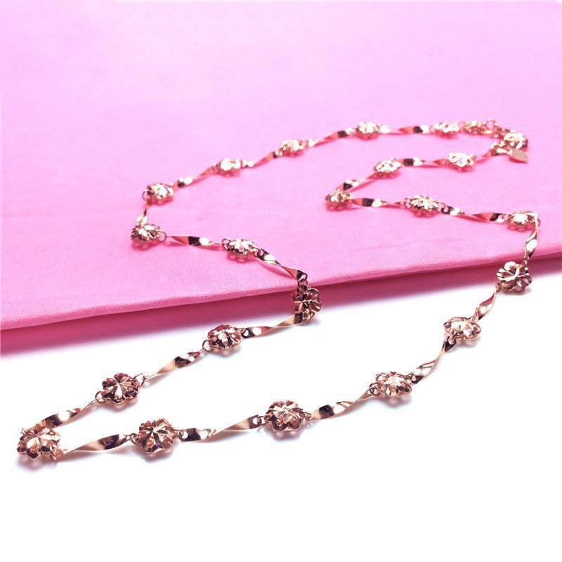 Exquisite Russian 585 Purple Gold-Plated Rose Gold Shiny Petal Women S Integrated Chain Simple Ins Cold Wind Necklace