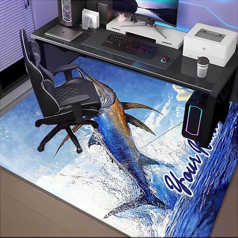 1PC Custom Name Swordfish Catch Adventure Theme Floor Mat Ideal for Living Room, Game Rooms, Office, Bedroom,Floor Mat Playful Design