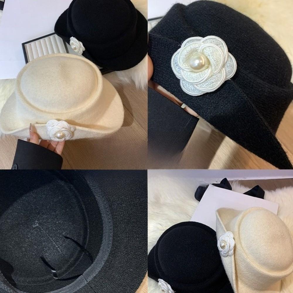 Woolen Hepburn Style Topper Hat Flat-top Women Jazz Hat Elegant Black Felt Hat  Church