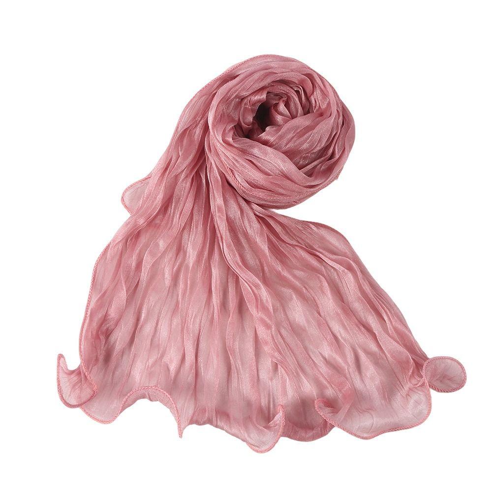 Mode Effen Kleur Zijden Sjaal Gerimpelde Rand Glanzende Zonwerende Sjaal Lange Chiffon Hoofddoek Buiten