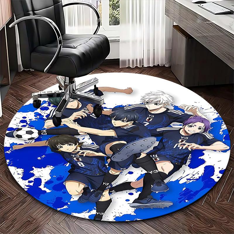 1 Stück Anime-Design Fußballmannschaft Runder Teppich - Bürostuhlmatte, Rutschfester Teppich für Heimdekoration, Wohnzimmer