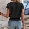 Women's Fashion V-neck Solid Color Hollow Short Sleeve Top T-shirt Summer