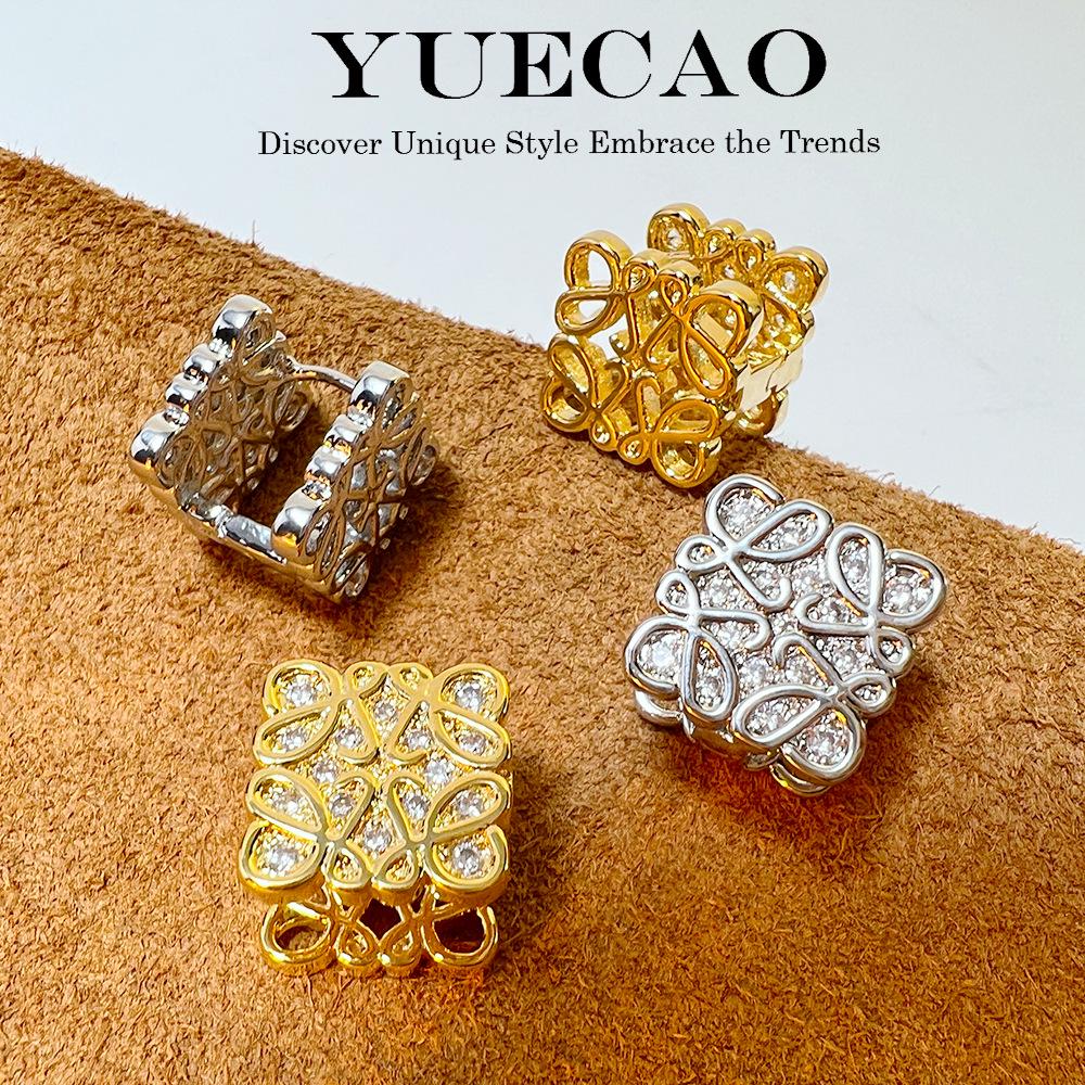 24K Luojia Classic Hollow Ear Buckle Micro-Diamond Earrings - Exquisite Niche Design, High-End Sweet and Cool Style.