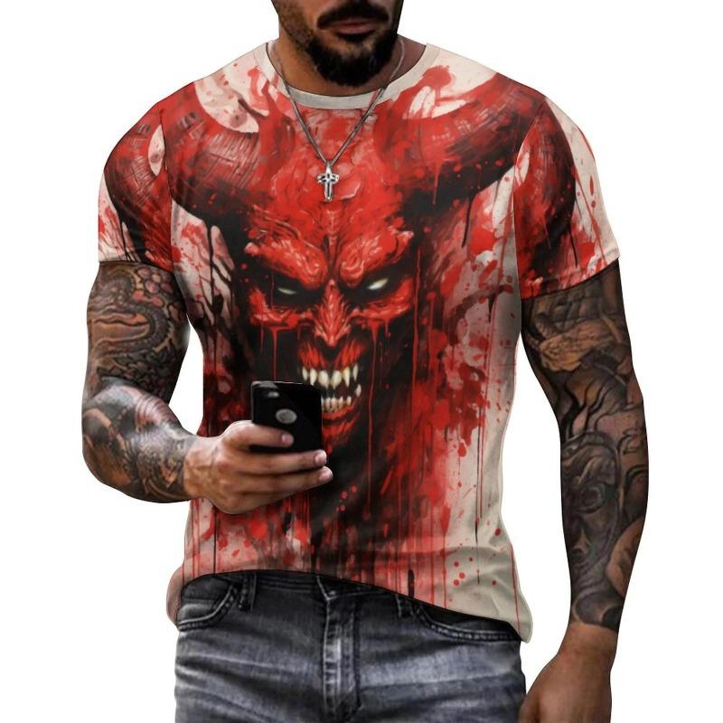 Ďábel Satan 3D potisk Pánská trička Móda Harajuku Hip Hop Trend Streetwear Léto Krátký rukáv Y2k Top Nadměrné oblečení