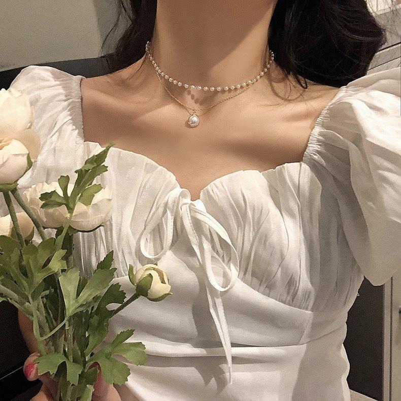 Choker light luxury niche retro ins premium double pearl necklace female tide collarbone chain neck strap neck chain