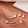 Elegant Clover Jewelry Set Women Stainless Steel Cuban Chain Necklace Bracelet Earrings Ring 5-Piece Luxury Accessory