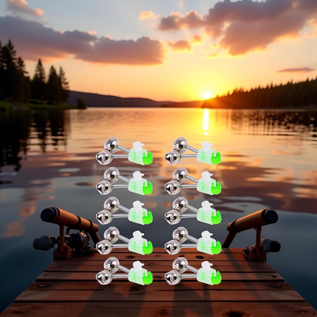 10 Pezzi Campanelli per Canne da Pesca Argentati Campanello Doppio 1,89 Pollici Verde Zincato Allarme Morso Pesce Indicatore di Morso Portatile Riutilizzabile