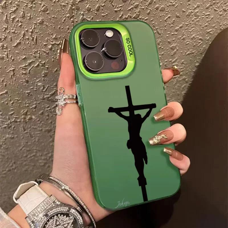 For iPhone 16 Pro Max 15 14 13 12 11 Stylish Three-Color Cross Phone Cover For iPhone XS Max X XR SE 3 2022 Matte Hard Back Case