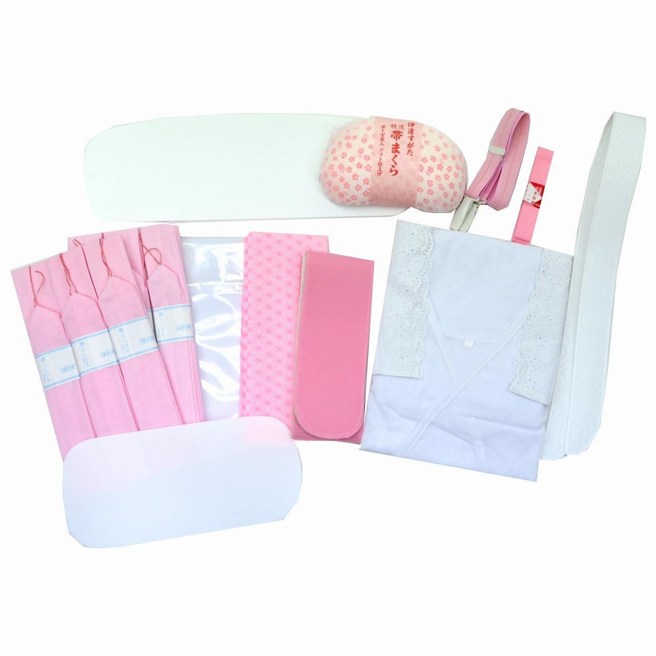 

[Kimono Hitotoki] 16-piece set of furisode kimono dressing accessories (kimono slip, obi pillow, front board, collar stiffener, Korin belt, 6 waist