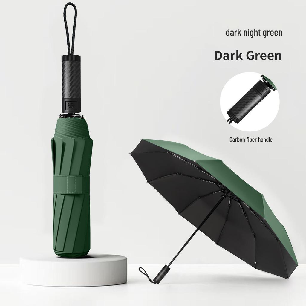 Men's 10-Rib Carbon Fiber Automatic Folding Umbrella with UV Protection