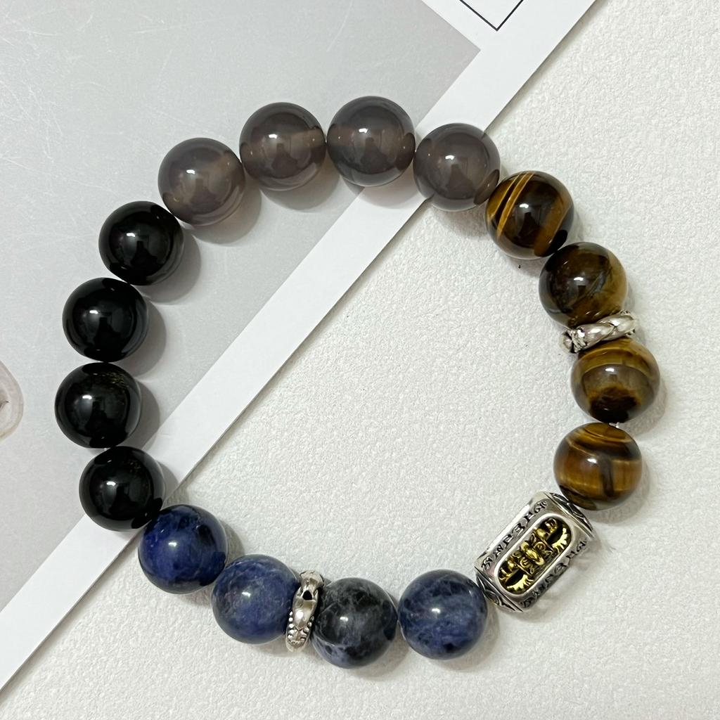 Natural Stone Beaded Bracelet for Men 12mm Round Beads Strand Bangle DIY Semi Precious Gemstone Jewelry Gifts