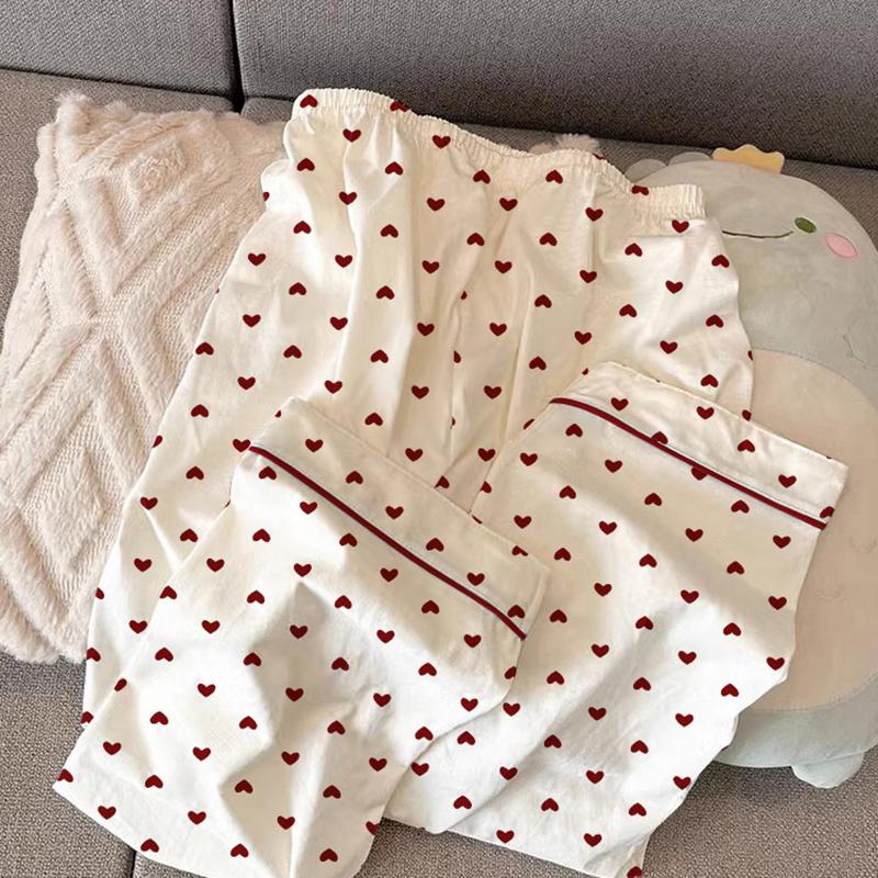 Jarní Podzimní Dámské Pyžamo Loungewear Set Dívka Láska Kardigan Pyžamo Zmačkaná Látka Loungewear Set s Dlouhým Rukávem