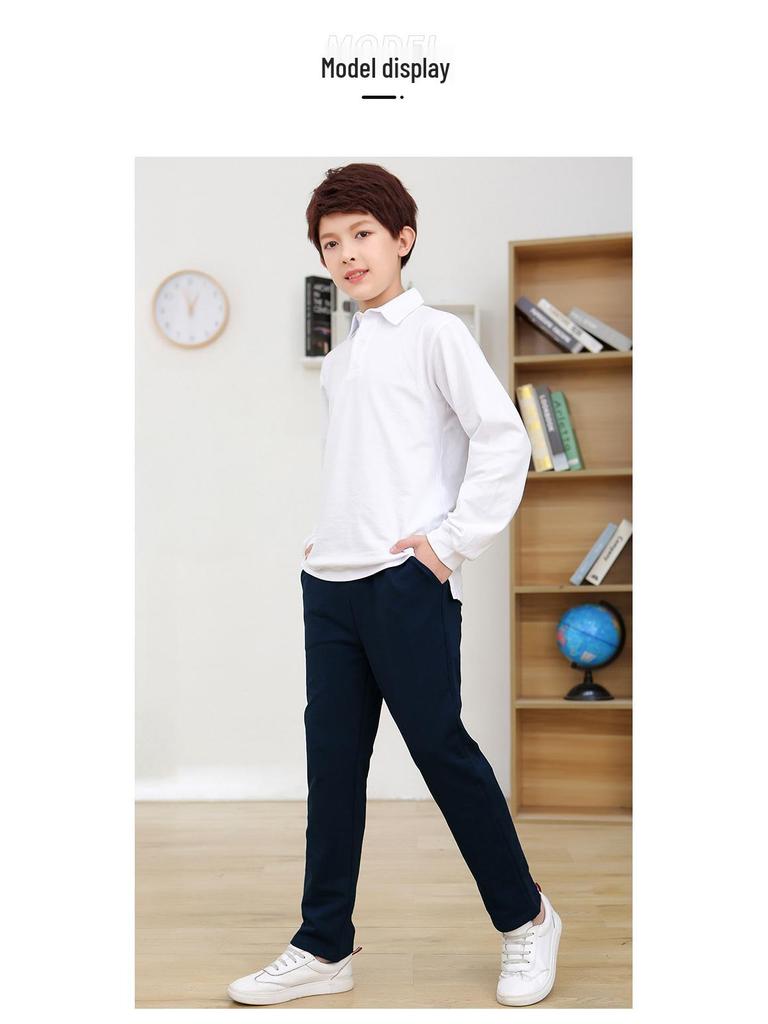 Calças Esportivas Retas com Forro de Fleece Azul Escuro para Meninas do Ensino Fundamental - Uniforme Escolar Primavera/Outono