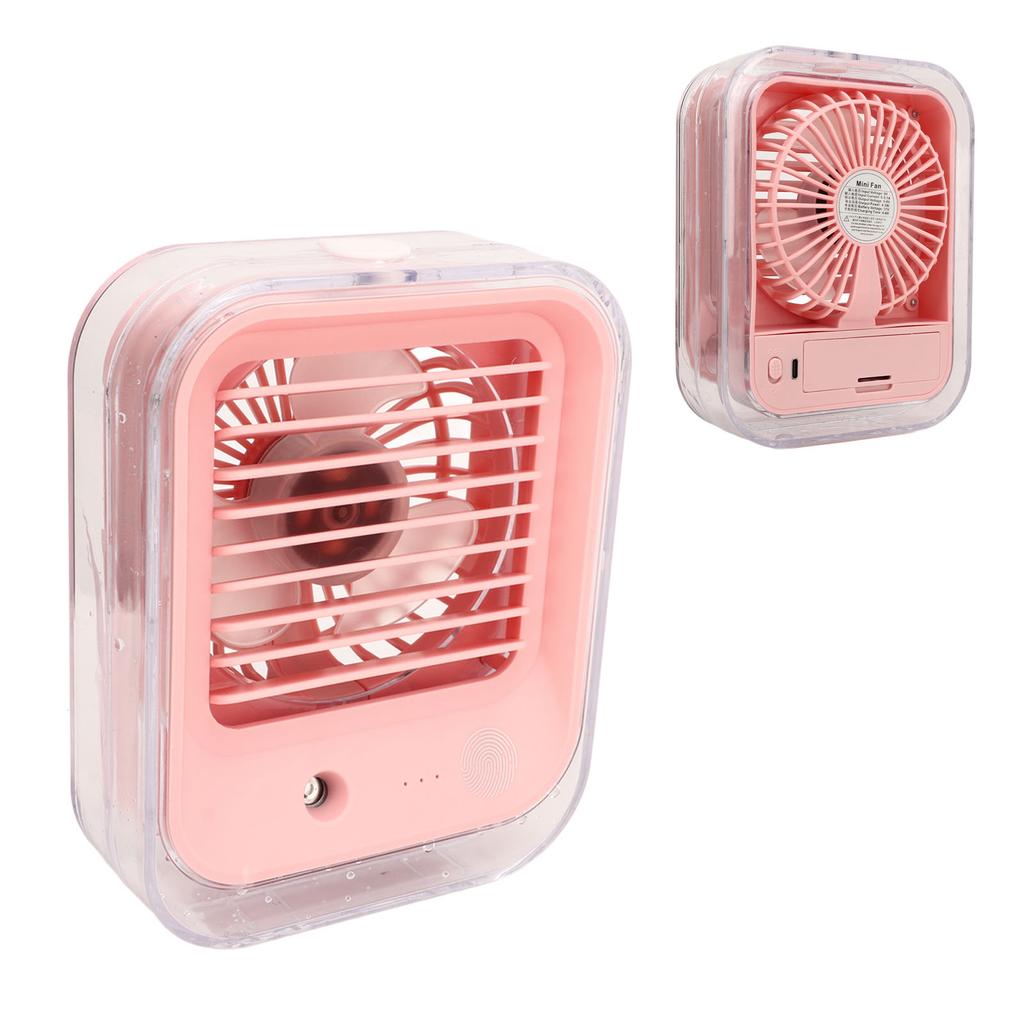 Desktop Fan Pink Low Noise Rechargeable Mini Portable Water Spray Fan with LED Light