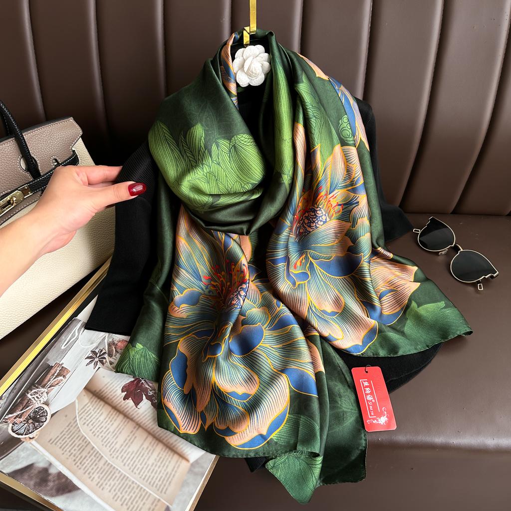  180*90cm Luxury Brand Spring Summer Autumn Women Clothing New Fashion Color Matching Printed Silk Scarf Lady Shawl Turba