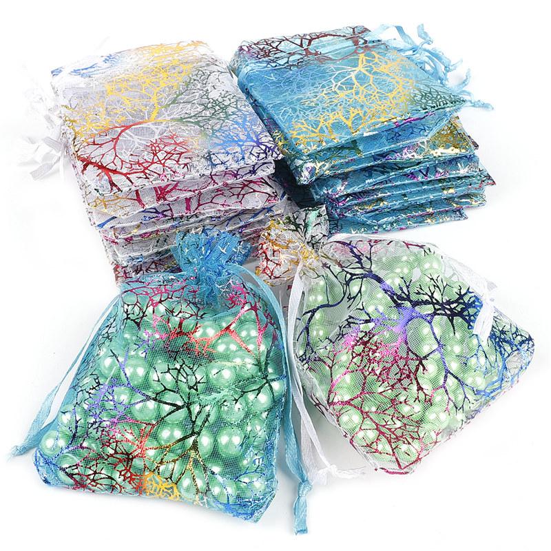 100Pcs  4 Colors Mixed Colorful Drawstring Organza Bags Jewelry Packaging Display Bags Wedding Party Gift Bags Jewelry Pouches