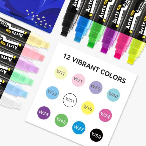 Arrtx Jumbo Poster Markers 10mm Jumbo Felt Tips 12 Colors Acrylic Paint Markers Oil Based Paint Pens for Rock Painting/Chalkboard/Windshield/Outdoor P