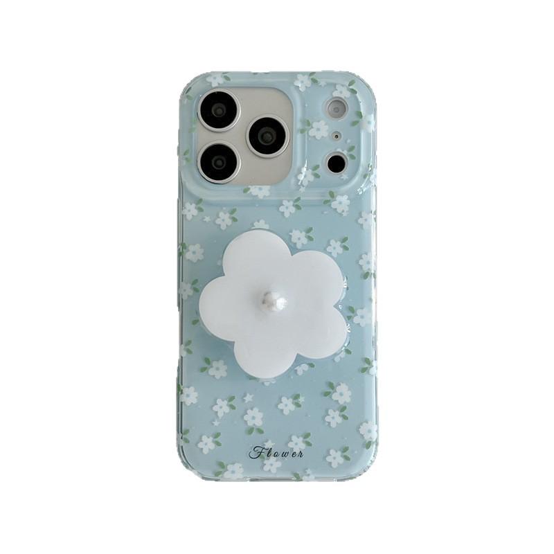 High-End Floral Full-Screen Case with Blue Background for iPhone 17/16 Pro Max/15/14